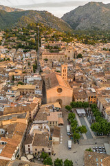 Aerial view of the picturesque town of Pollensa in Mallorca, Spain.