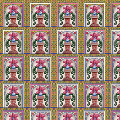 Traditional Indian Floral Pot Tile Seamless Pattern motif style