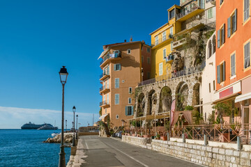 Picturesque town of Villefranche-sur-Mer at sunrise, Cote d'Azur, France