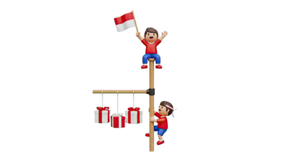 Children celebrating Indonesian Independence Day on transparent background