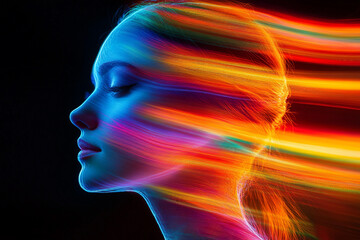 Obraz premium Glowing human figure made of golden light fire particles in darkness showing abstract ethereal beauty and dreamlike energy, generative ai