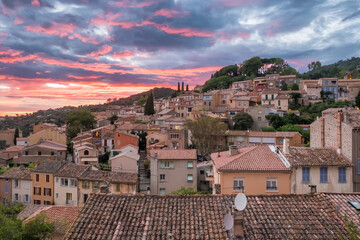 Bormes les memosas picturesque village at twilight, French riviera.