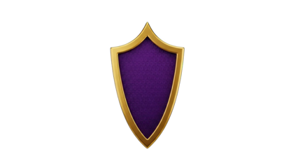 Golden shield with purple patterned insert on transparent background