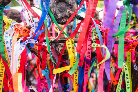 Ribbons of Senhor do Bonfim on an Iron Fence