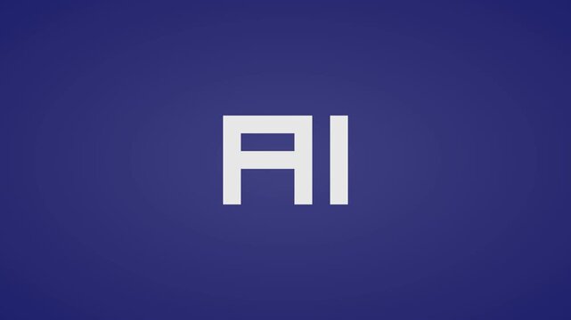 AI label text on blue background being revealed gradually minimal motion graphics concept video