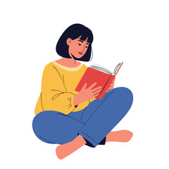 a woman is reading a book