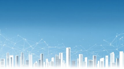 Smart city technology background with modern skyline, digital network lines and futuristic urban design, showing clean blue gradient vector, innovation, connectivity and high tech concept