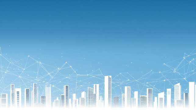 Smart city technology background with modern skyline, digital network lines and futuristic urban design, showing clean blue gradient vector, innovation, connectivity and high tech concept - Powered by Adobe