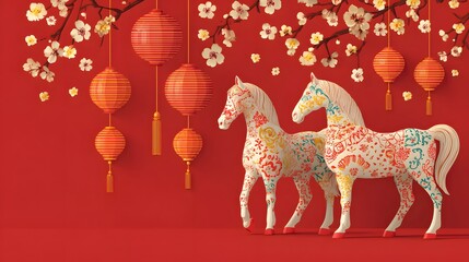 Digital marketing background horse zodiac festival