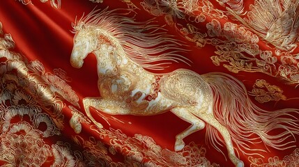 Red silk flowing horse zodiac chinese new year