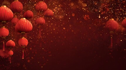 Red lanterns fireworks asian new year background