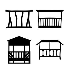 Collection of diverse outdoor shelter and railing silhouettes for architectural design