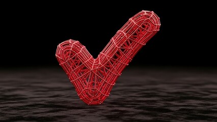 Abstract Red Check Mark Symbol on Dark Background.