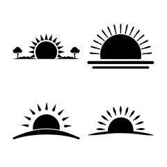 Diverse collection of sunrise and sunset themed icons illustrating the sun's appearance at dawn or dusk