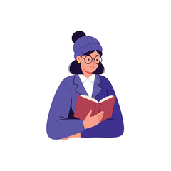 a woman is reading a book