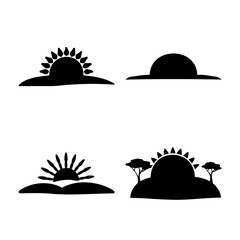 A versatile collection of sunrise and sunset silhouette icons with diverse horizon designs