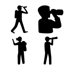 Diverse silhouettes of individuals engaged in observation, using optical devices for exploration and viewing