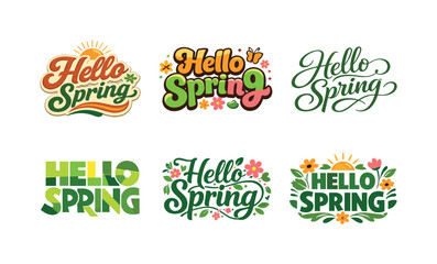 Fototapeta premium Spring Lettering Variations. Hello Spring Quote. Set lettering. harmonious lettering variations of the same emblematic concept, each with different artistic