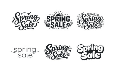 Spring Lettering Variations. Spring Promotion Headlines. Set lettering. harmonious lettering variations of the same emblematic concept, each with different