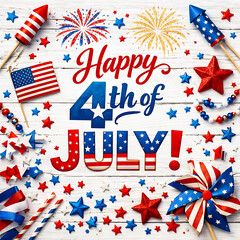 Obraz premium 4th of July Festive Independence Day Setup with Stars, Flags, and Confetti.
