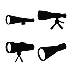 Collection of spotting scopes and telescopes silhouettes for observation and exploration