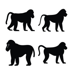 Collection of baboon silhouettes in diverse poses, ideal for nature and animal themed designs