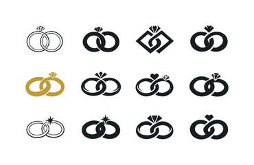 Obraz premium Wedding Ring Icons. Wedding. Icon set. Set Logo of wedding: wedding rings. harmonious logo variations of the same emblematic concept, each with different