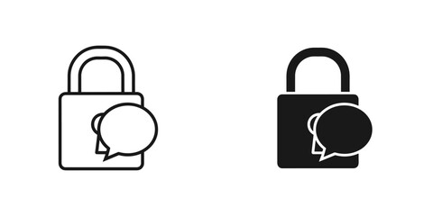 Locked and Unlocked Speech Bubble in Black and White
