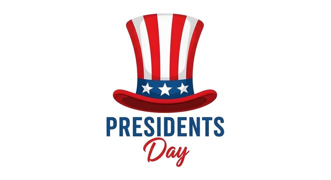 Presidents day graphic featuring an american flag-themed top hat