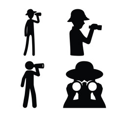 Silhouettes of individuals observing with various optical devices like binoculars and monoculars