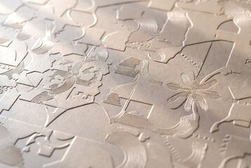 Intricate embossed pattern on a shimmering metallic textured