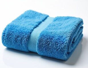 Plush blue towel folded neatly on a clean white surface. Soft microfiber fabric offers absorbency and comfort for bathing or cleaning. Its vibrant hue adds a pop of color to any bath setting.
