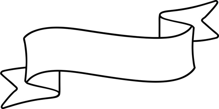 A simple black and white illustration of a blank ribbon banner
