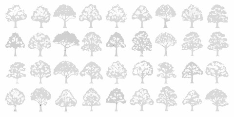 A collection of various tree silhouettes arranged in a grid pattern