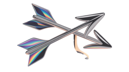 Chrome 3D Arrows with Holographic Finish Floating Collection Isolated on Transparent Background PNG