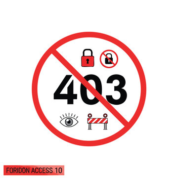 A red circle with a slash through it containing icons & numbers on a white background