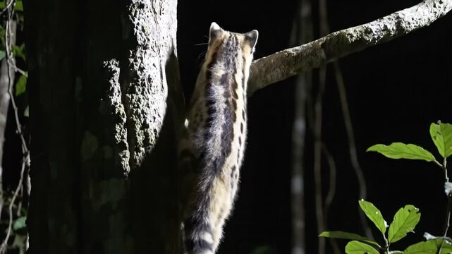 Bengal slow loris climbing tree.