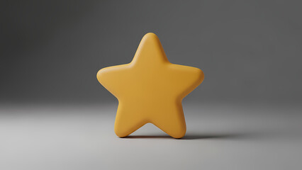 Bright Yellow 3D Star Icon With Soft, Rounded Edges Isolated On A Minimalist Gray Studio Background