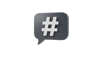 Obraz premium 3D Hashtag Symbol in Speech Bubble Icon on transparent background