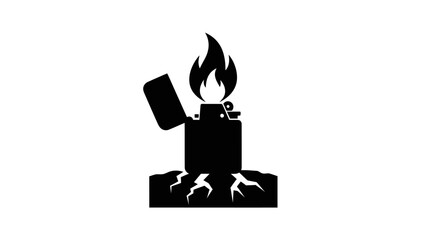 Black silhouette of a lit lighter with a flame.