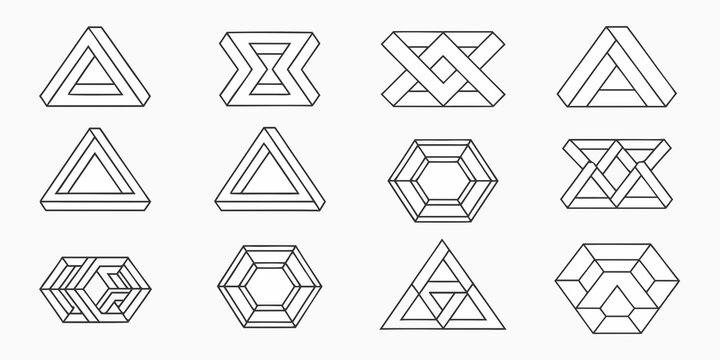 Optical illusions featuring impossible geometric shapes and paradoxical constructions