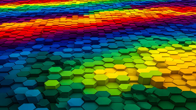 Vibrant Hexagonal Pattern with Rainbow Colors and Gradient Effect - Powered by Adobe