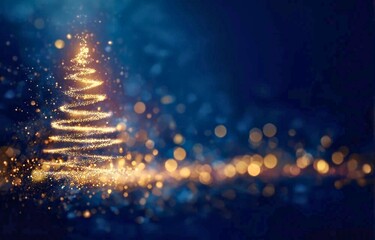 Fantasy Tree Background with Glowing Light Particles for Winter Night