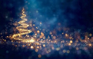 Fantasy Tree Background with Glowing Light Particles for Winter Night