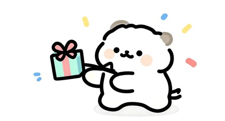 プレゼントボックスを持ってワクワクしている可愛いキャラクター