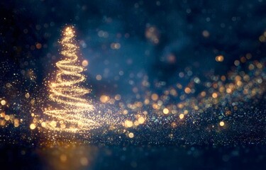 Fantasy Tree Background with Glowing Light Particles for Winter Night