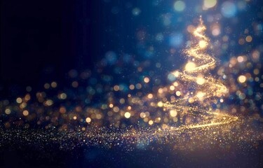 Fantasy Tree Background with Glowing Light Particles for Winter Night