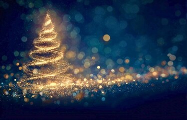 Fantasy Tree Background with Glowing Light Particles for Winter Night