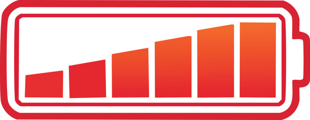 Fototapeta premium Bright red and orange graphic illustration representing a battery charge level indicator, showing full power status with ascending bars, symbolizing energy and readiness