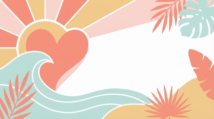 Fototapeta premium Sunset beach vibes tropical paradise graphic design colorful illustration nature-inspired aesthetic views for creative projects